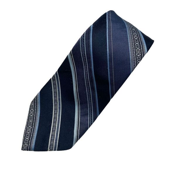 Vintage 70s Johnny Carson Tie Mens Blue Repp Stripe Polyester Office Madmen - Picture 1 of 6